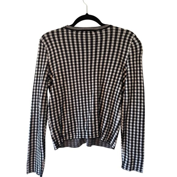 CeCe Gingham Black & White Cardigan Sweater V-Neck Long Sleeve Womens S - Picture 4 of 9
